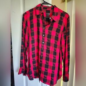 Talbots •Novelty  Scottie Dog Print Tartan Plaid Button Down Size Small●